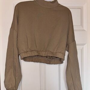 Bershka Tan Cowl Neck Cropped Sweater